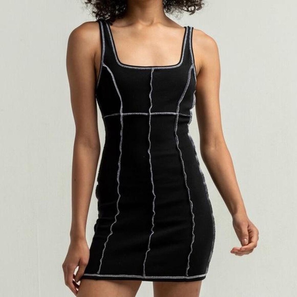 American vintage black mini dress white outside inseams cute grunge bodycon wear